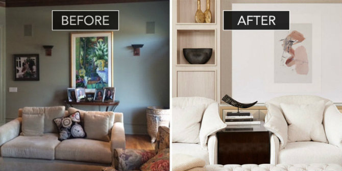 Beautiful living rooms before and after of a sophisticated family room 2